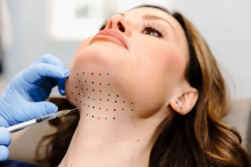 Kybella treatment marks under the chin