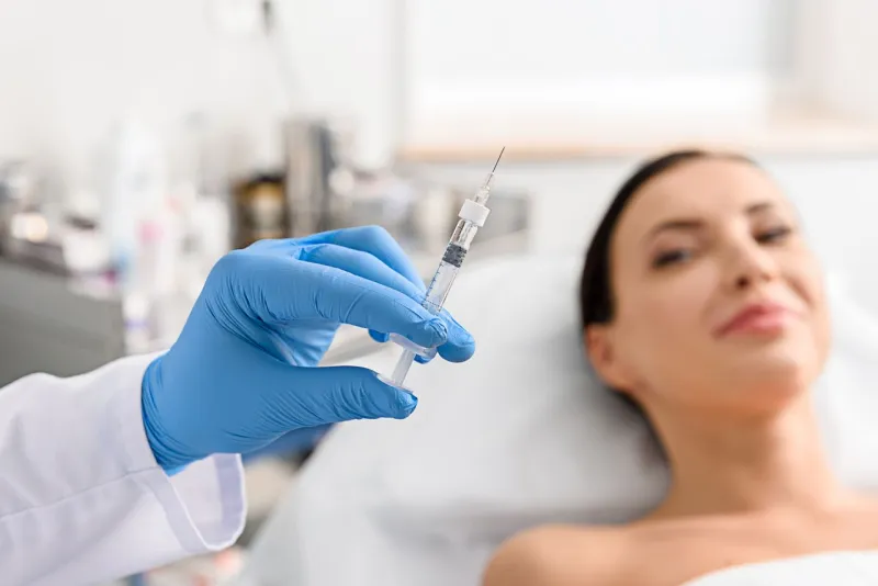 Client relaxing during an injection treatment